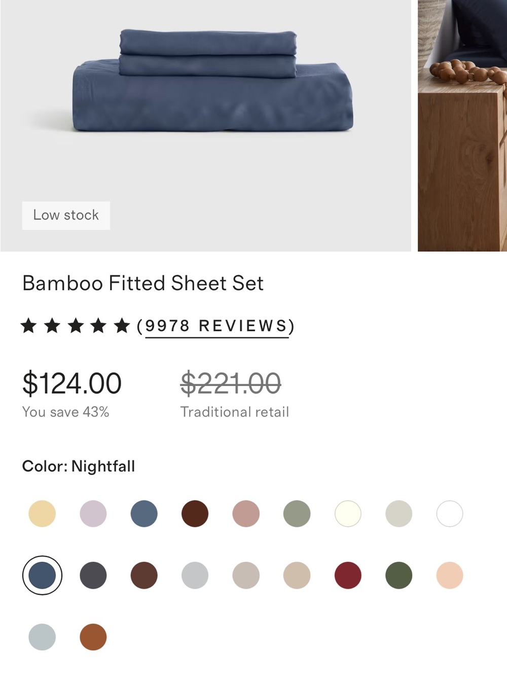 Nightfall Blue Bamboo Fitted Sheet Set, NWOT, cal king